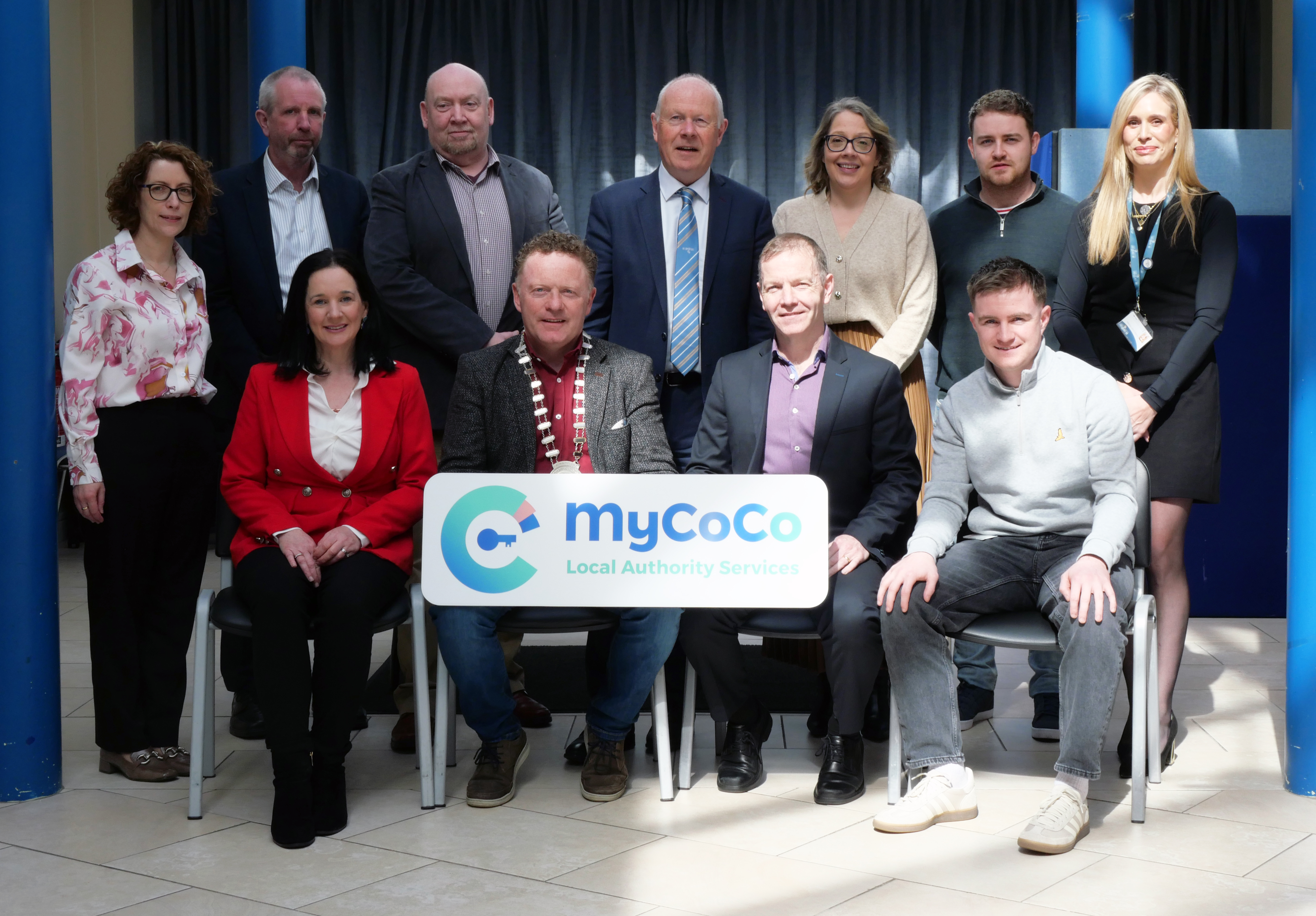 Staff and management of Longford County Council pictured with Cathaoirleach of Longford County Council, Cllr Garry Murtagh at the launch of MyCoCo, a new secure online payments platform that allows Local Authority housing tenants to pay rent online, providing a faster and more convenient way to access payment services.